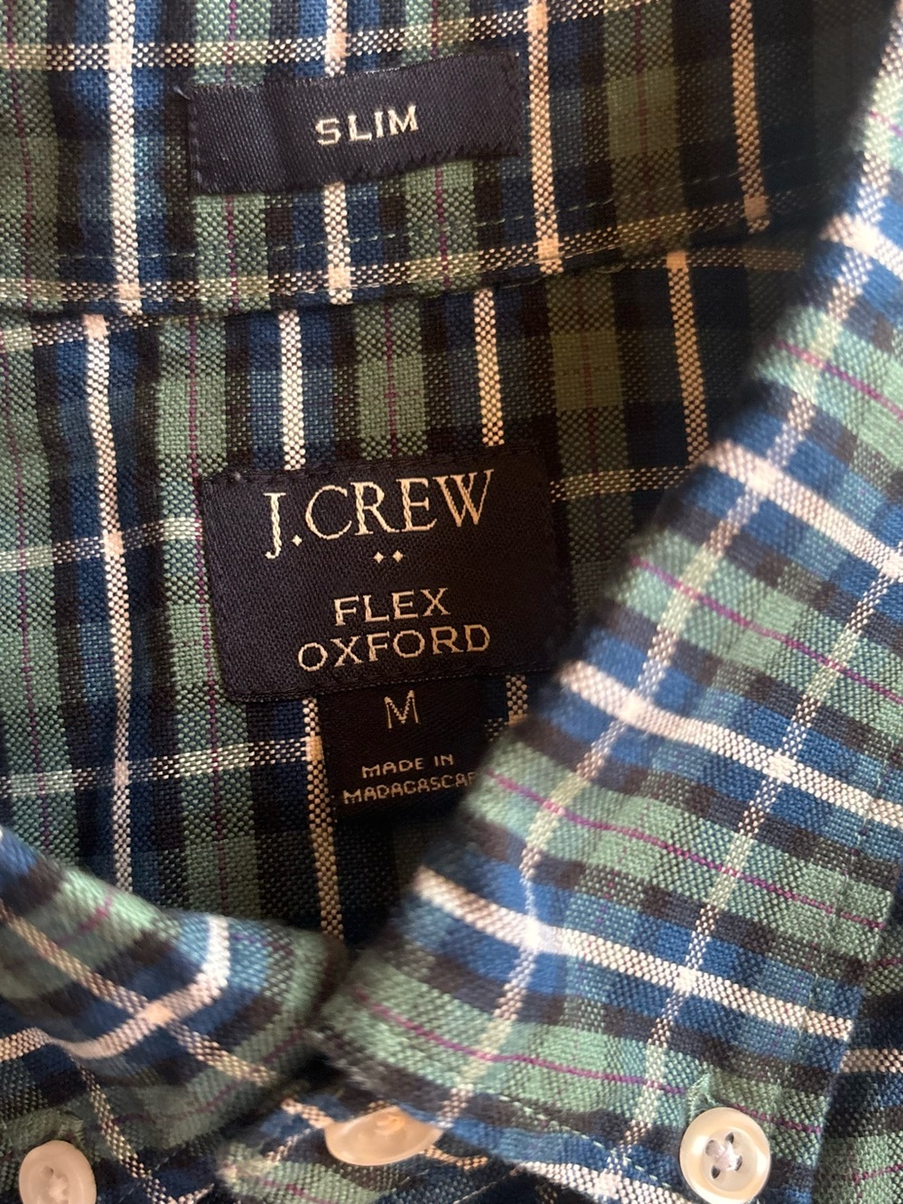 J Crew Shirt Men Medium Green Plaid Flex Oxford Slim Fit Long Sleeve Preppy - Picture 4 of 5